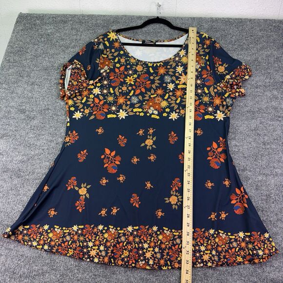 Lily by Firmiana Women’s 2XL Floral Tunic Top Short Sleeve Navy Orange Boho - Picture 5 of 10
